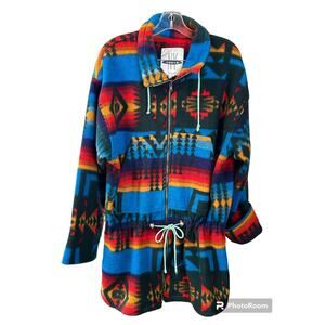 VTG NY1008 Mens Aztecprint hooded blanket coat jacket size S